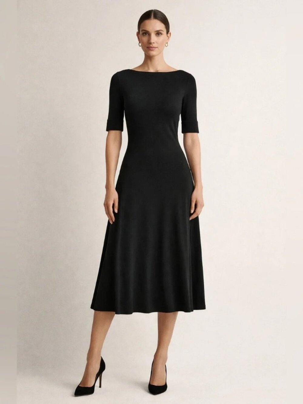 NWT $145 Lauren Ralph Lauren Knit Stretch Cotton Midi Dress - Sz M